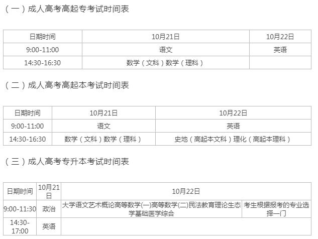 欽州市成人高考時(shí)間？