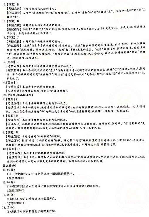 2021年成人高考高起點(diǎn)語(yǔ)文真題及答案!-7 2021年成人高考高起點(diǎn)語(yǔ)文真題及答案!-7