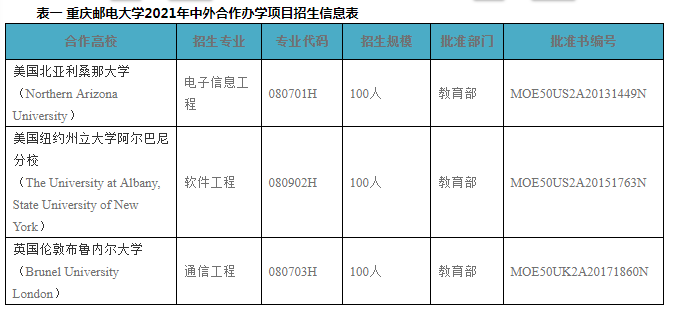 重慶郵電大學2021年中外合作辦學項目招生簡章